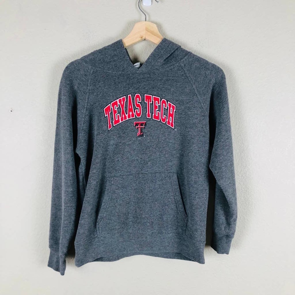 Texas‎ Tech University Hoodie Sweater Boys Medium Gray Red Logo Pullover Pocket